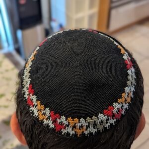 Hand Crafted Black Geometric Embroidered Kippah